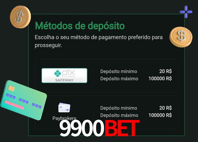 O cassino 9900BET oferece uma grande variedade de métodos de pagamento